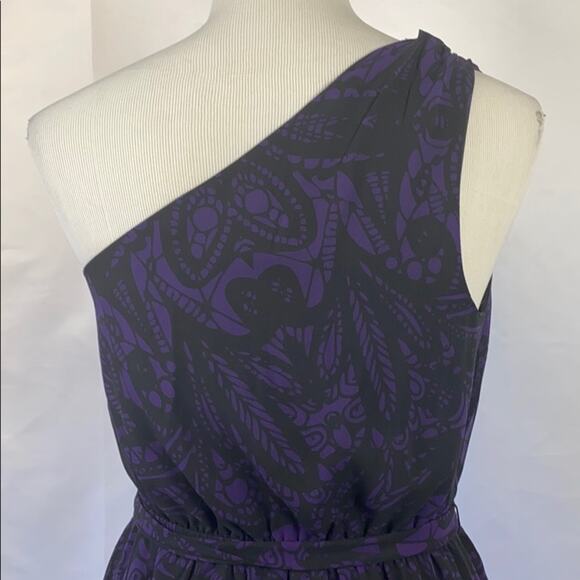Express Women's Black & Purple Off Shoulder Knee Length Date Night Dress Small - Picture 5 of 9